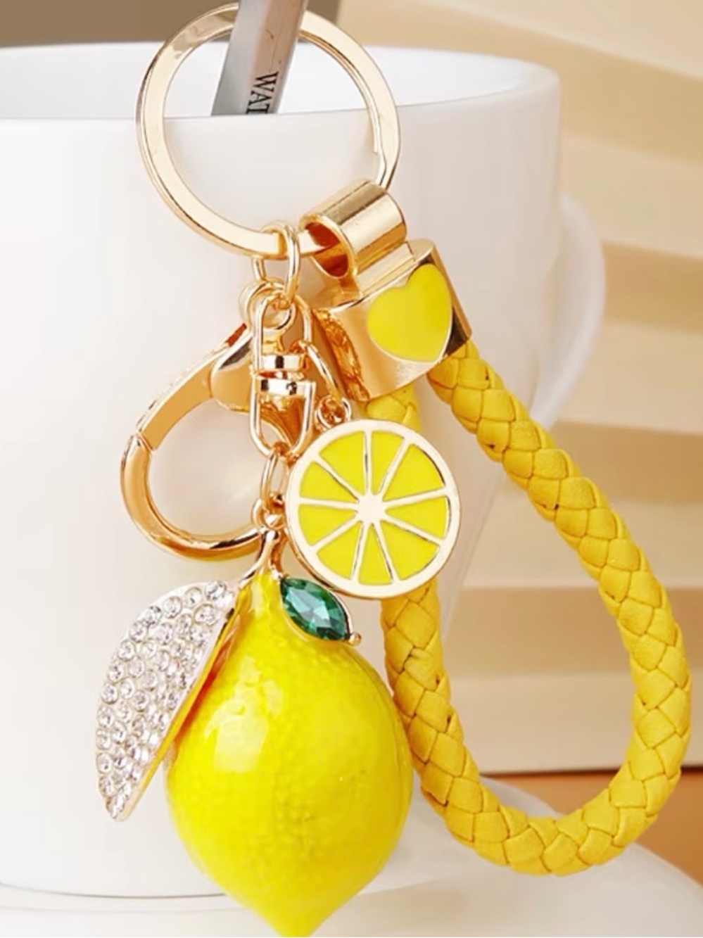 Yellow Lemon Braided Keychain Charm - Fashion Accessory